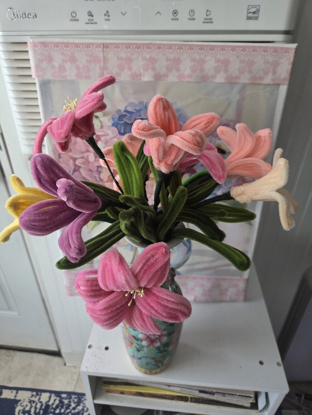 Handcrafted 10 Gogeous Chenile Floral Arrangement - Pink, Peach, Purple & Yellow - Picture 4 of 5
